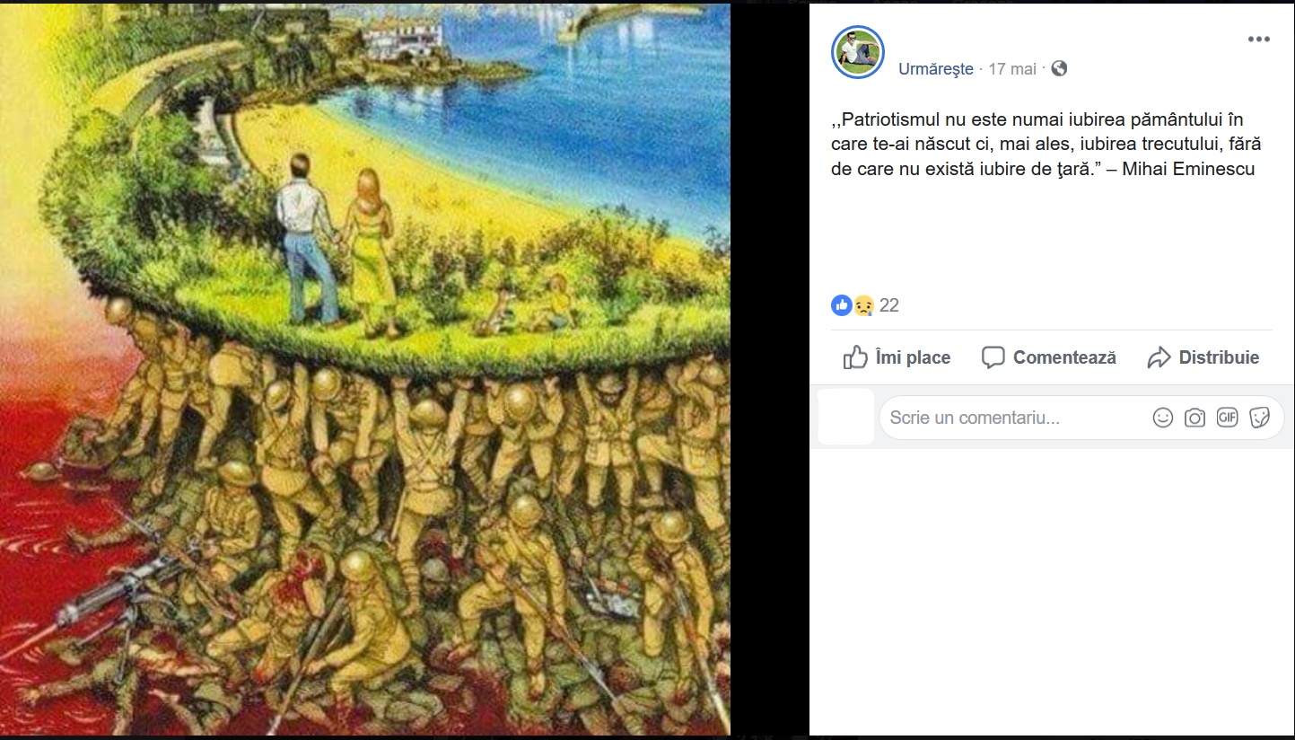 Imagine cu un cuplu care traieste intr-o lume utopica, creata de soldatii care au murit pentru acest vis
