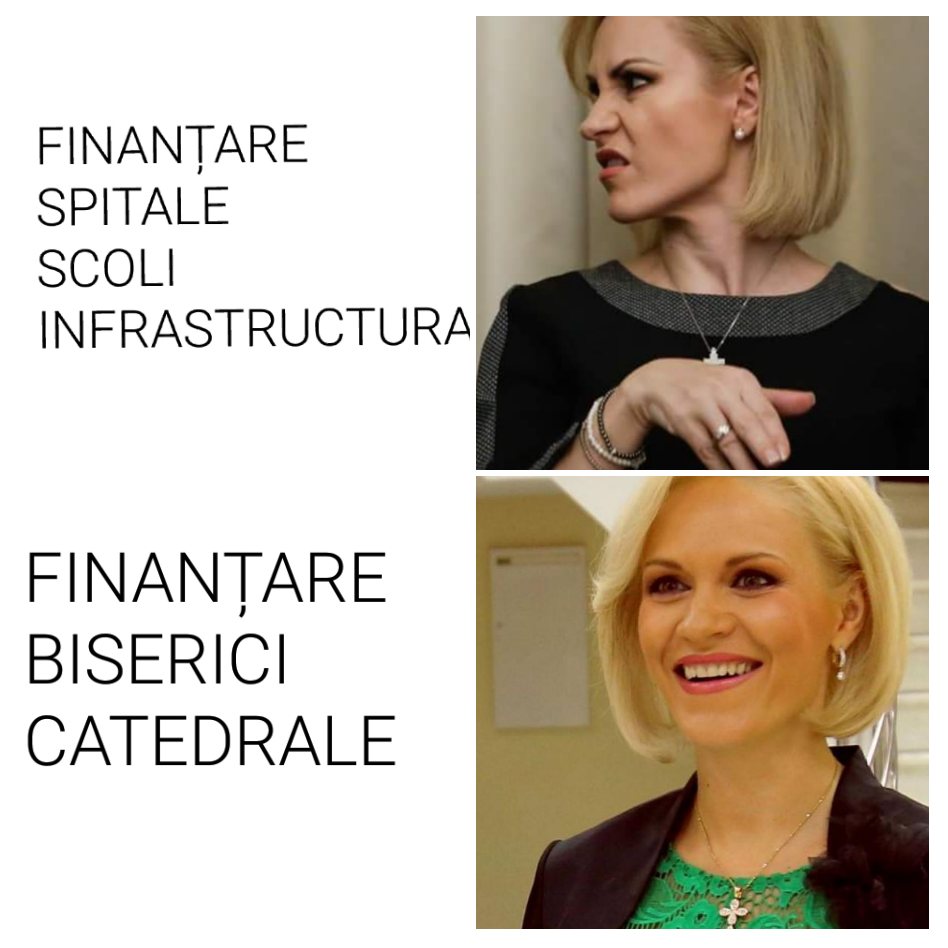 Imaginea sugereaza ca Firea prefera sa finanteze biserici si nu spatale sau scoli