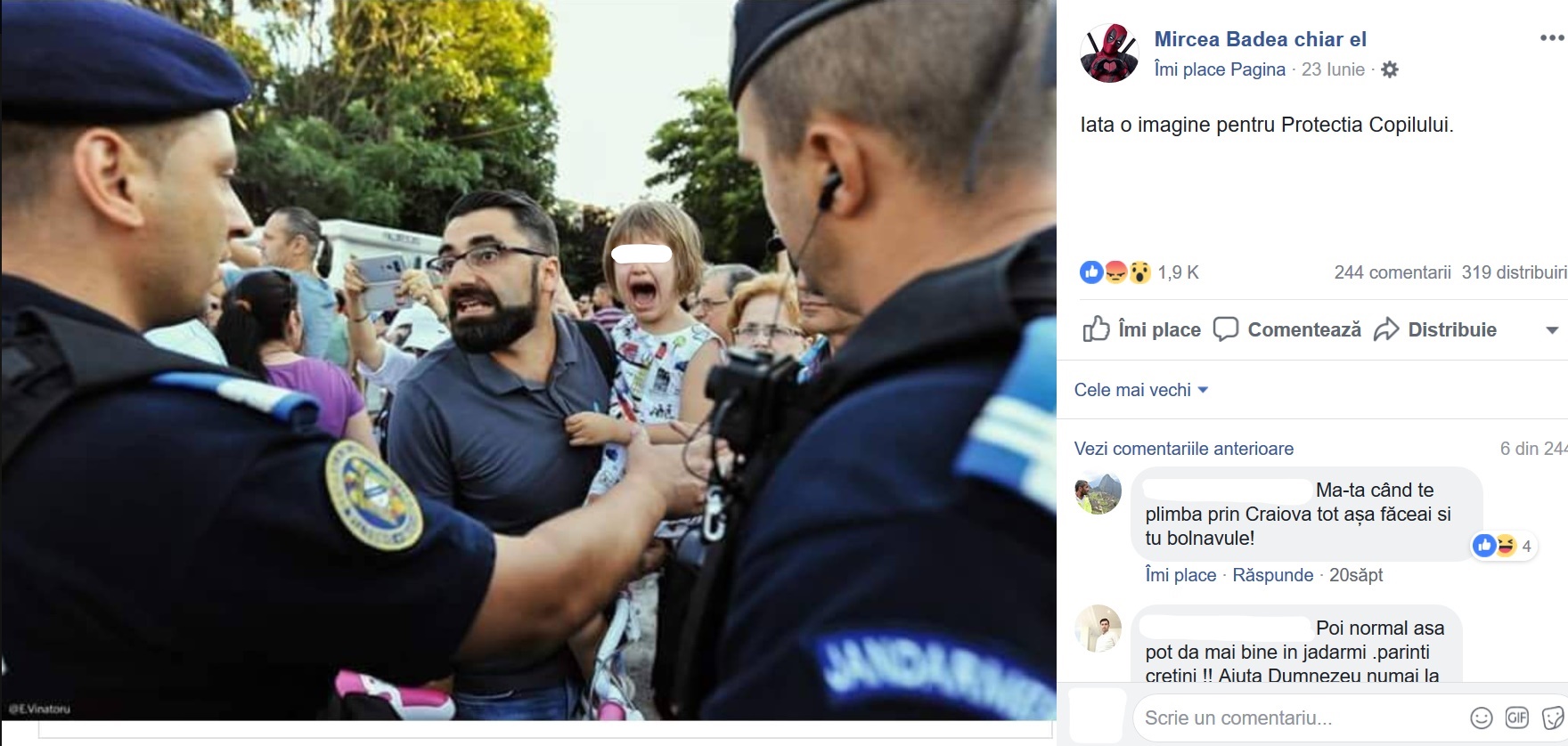 Mircea Badea considera ca institutia Protectia Copilului trebuie sa intervina in cazurile in care parintii participa cu copii lor la proteste de strada