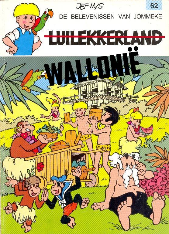 strip van Jommeke, met aangepaste titel: "Luilekkerland" wordt vervangen door "Wallonië"