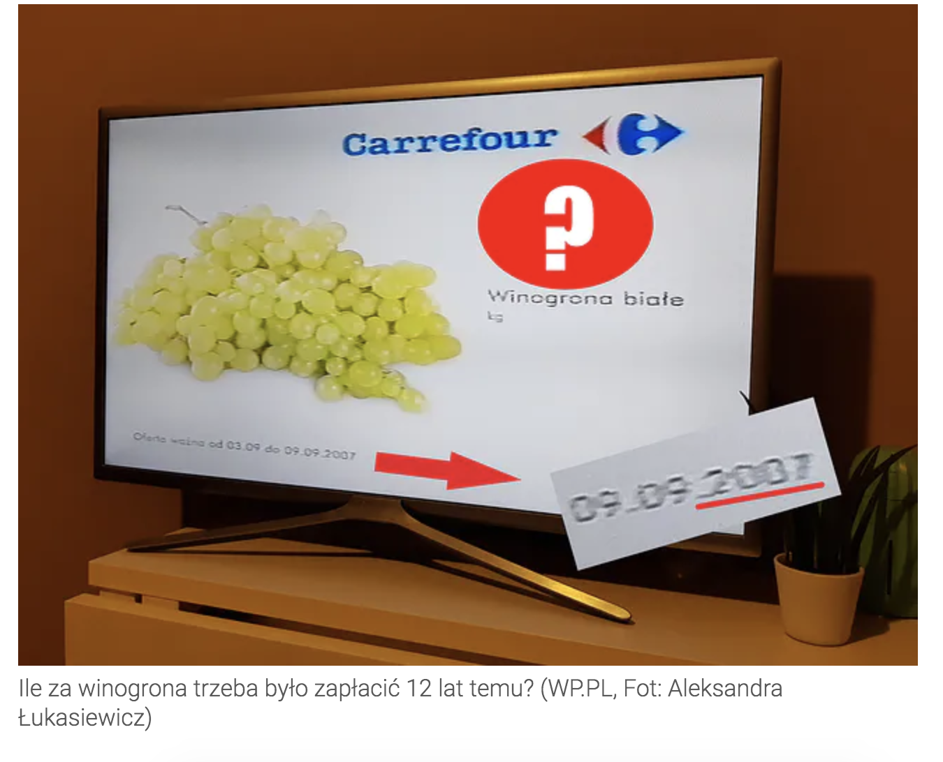 Reklama winogron z 2007. Ceny były ponad dwukrotnie niższe