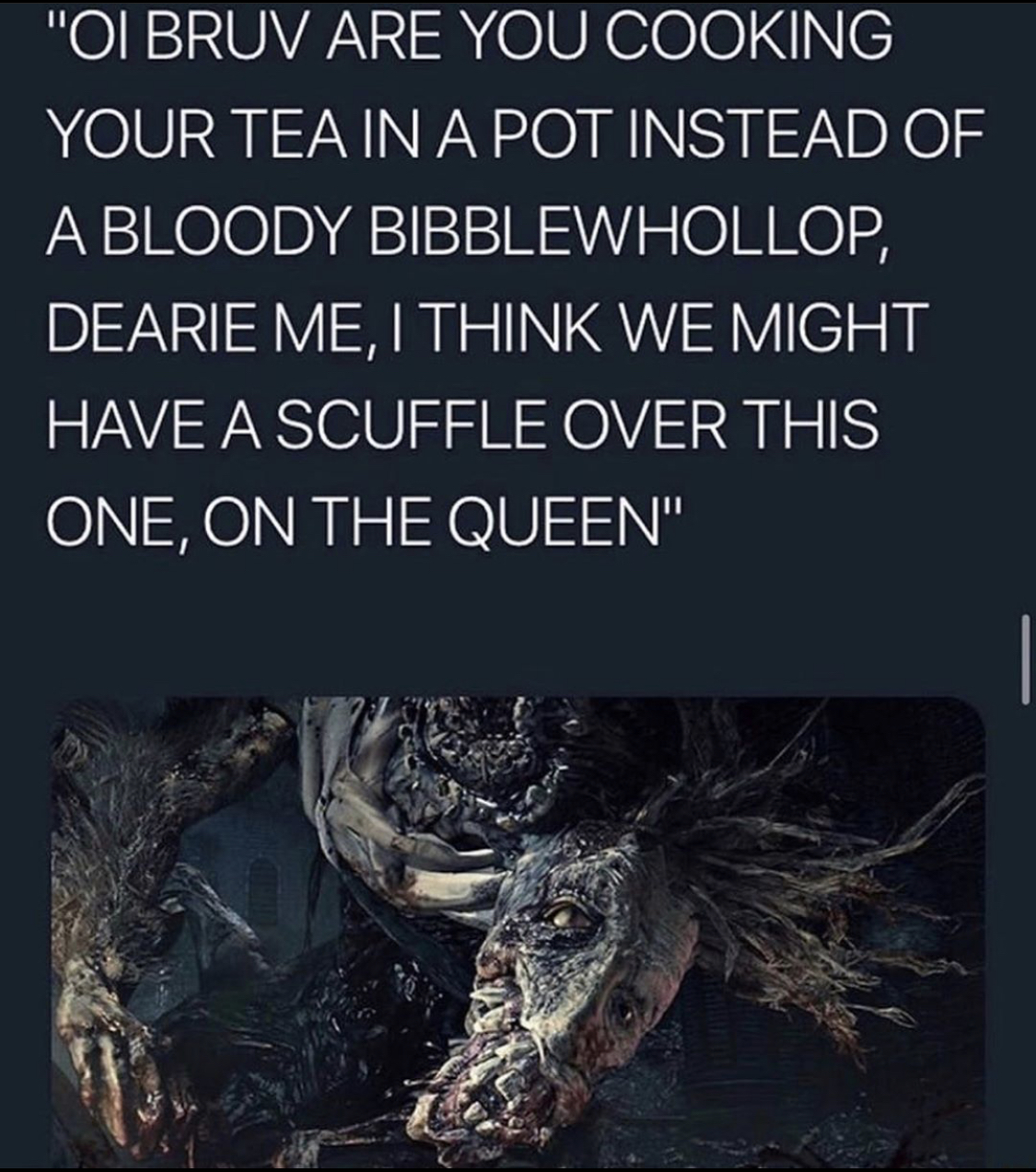 Making fun of an English persons teeth is how we get back at them for mocking the US for school shooting or whatever they target us with 