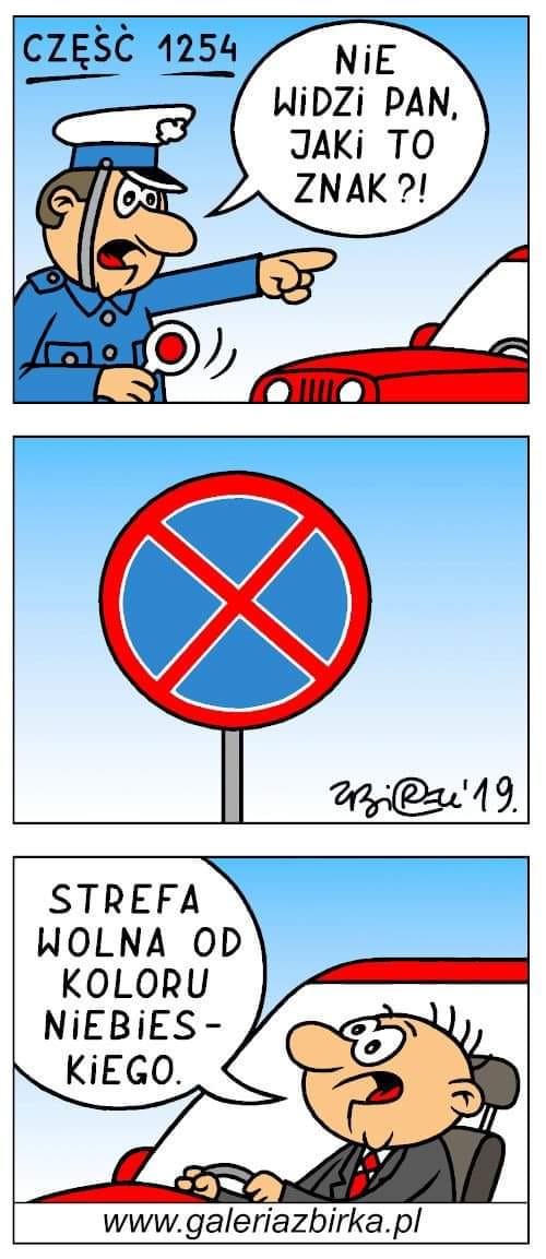 Nie widzi Pan, jaki to znak?  X  Strefa wolna od koloru niebieskiego.