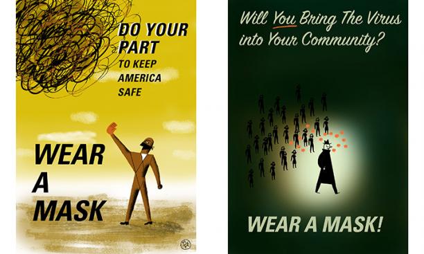 Two posters saying we should wear a mask to not spread covid