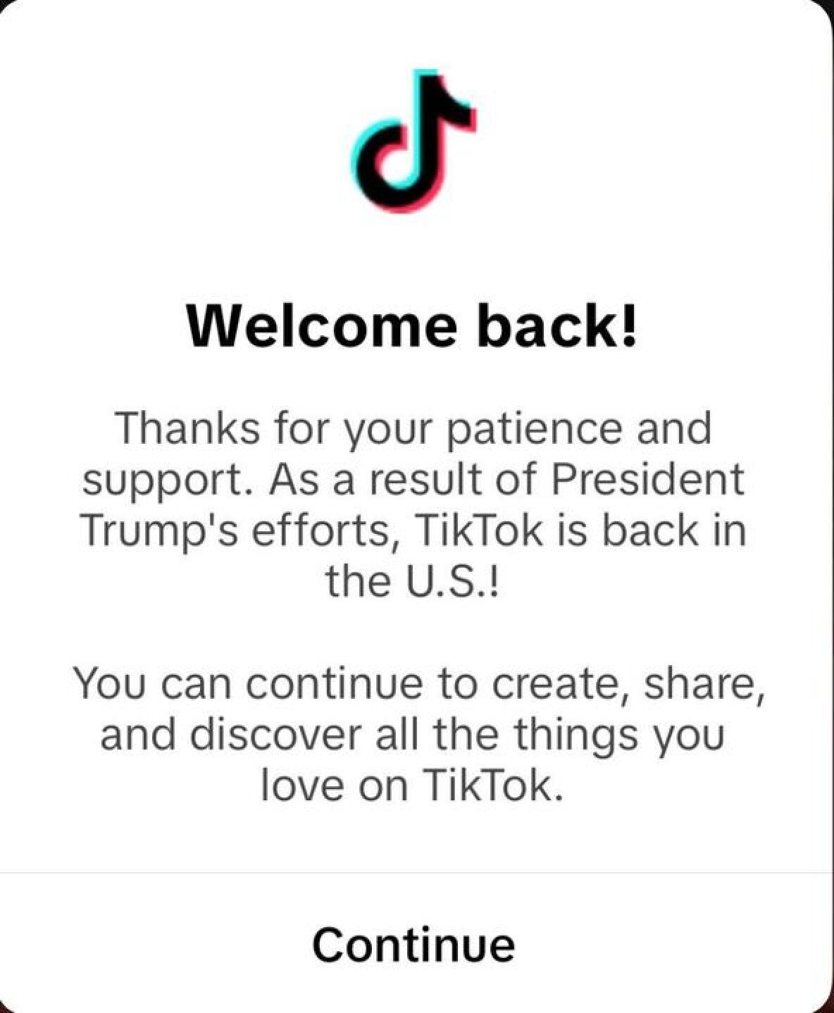 TikTok Recovery Message 