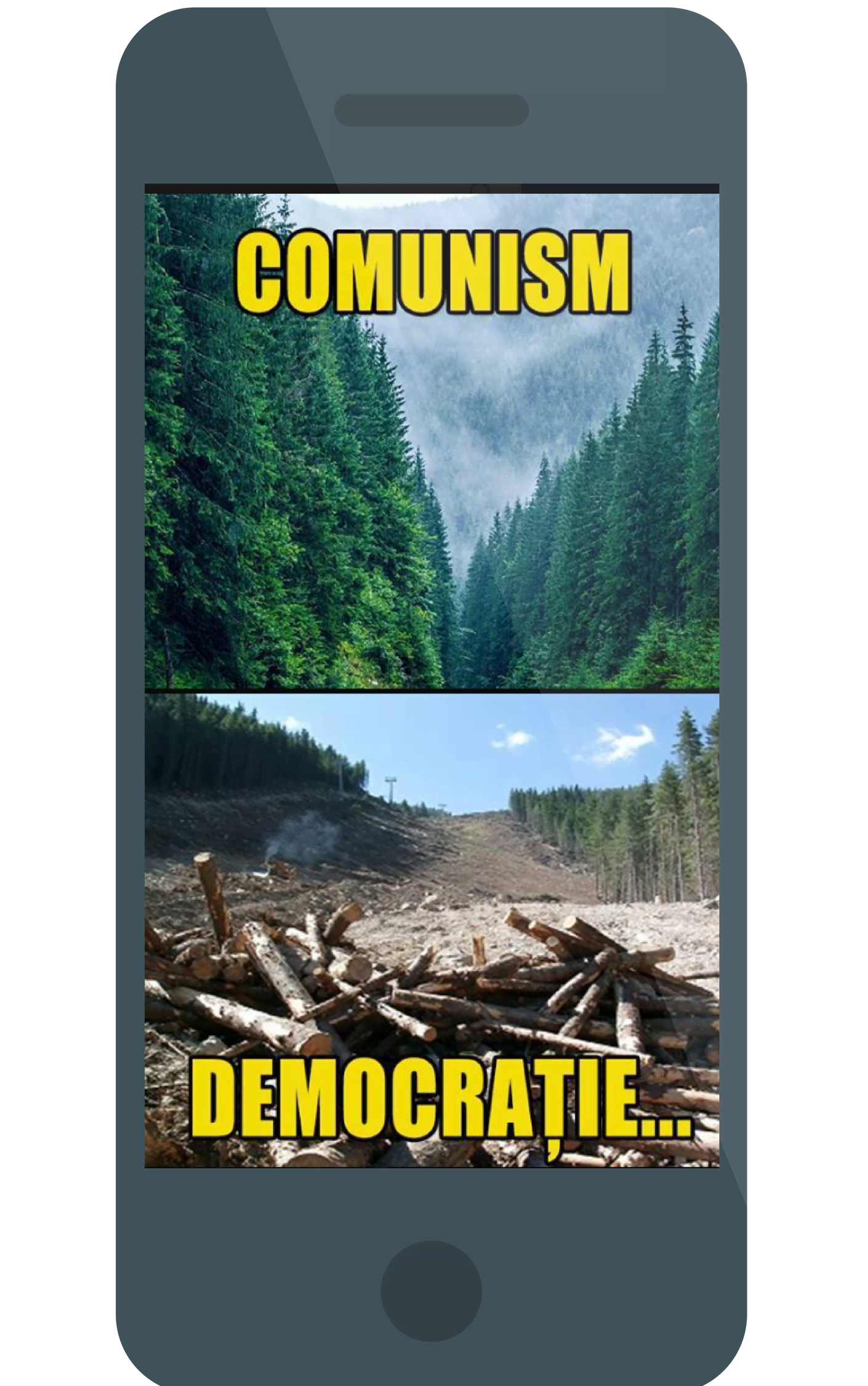 smartphone care prezinta propaganda comunism vs. democratie