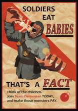 Propaganda of German soldier eating babies