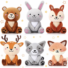 Mini Stuffed Woodland Animals Jungle Animal Plush Toys Bulk 4 Inch Cute Plush Bear Rabbit Squirrel Raccoon for Baby Shower Birthday Stuffer Animal Themed Party Decoration