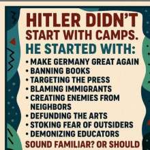 Hitler didn't start with camps, he started with...