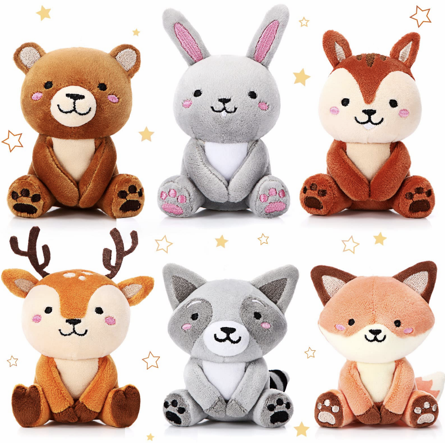 Mini Stuffed Woodland Animals Jungle Animal Plush Toys Bulk 4 Inch Cute Plush Bear Rabbit Squirrel Raccoon for Baby Shower Birthday Stuffer Animal Themed Party Decoration