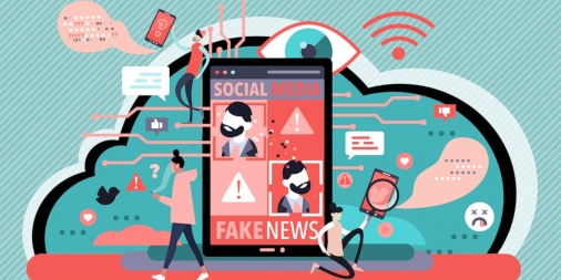 I found an image online that shows a smartphone screen filled with warnings about “FAKE NEWS” on social media. 